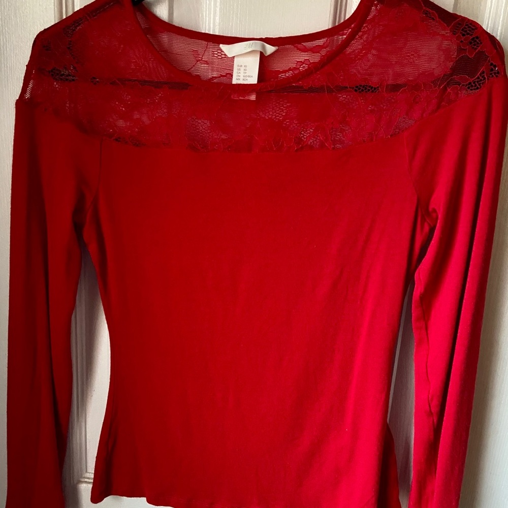 H&M Red Lace Long Sleeve Top